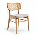 Chaise en bois avec dossier en osier et assise en tissu gris 50 x 45 x 80cm