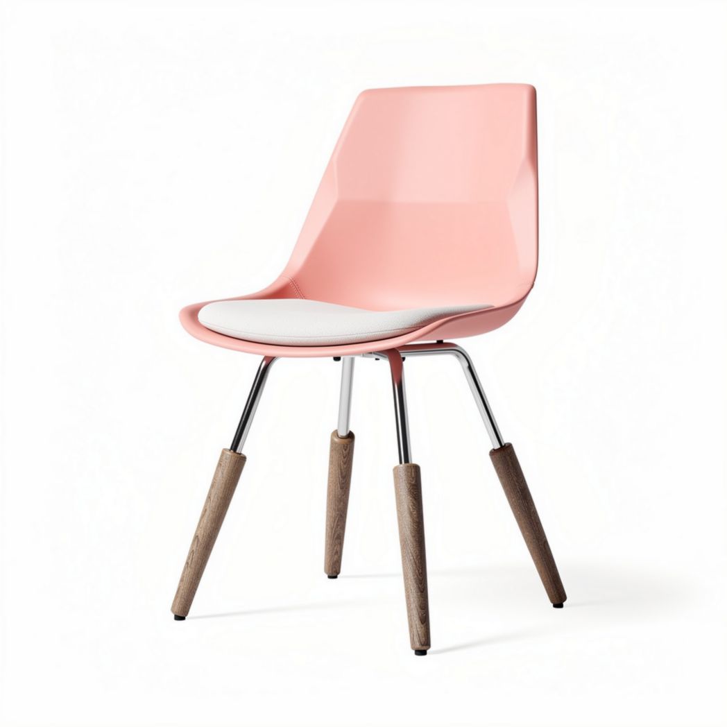 Chaise en plastique rose avec assise rembourrée et pieds en bois 45 x 50 x 80cm