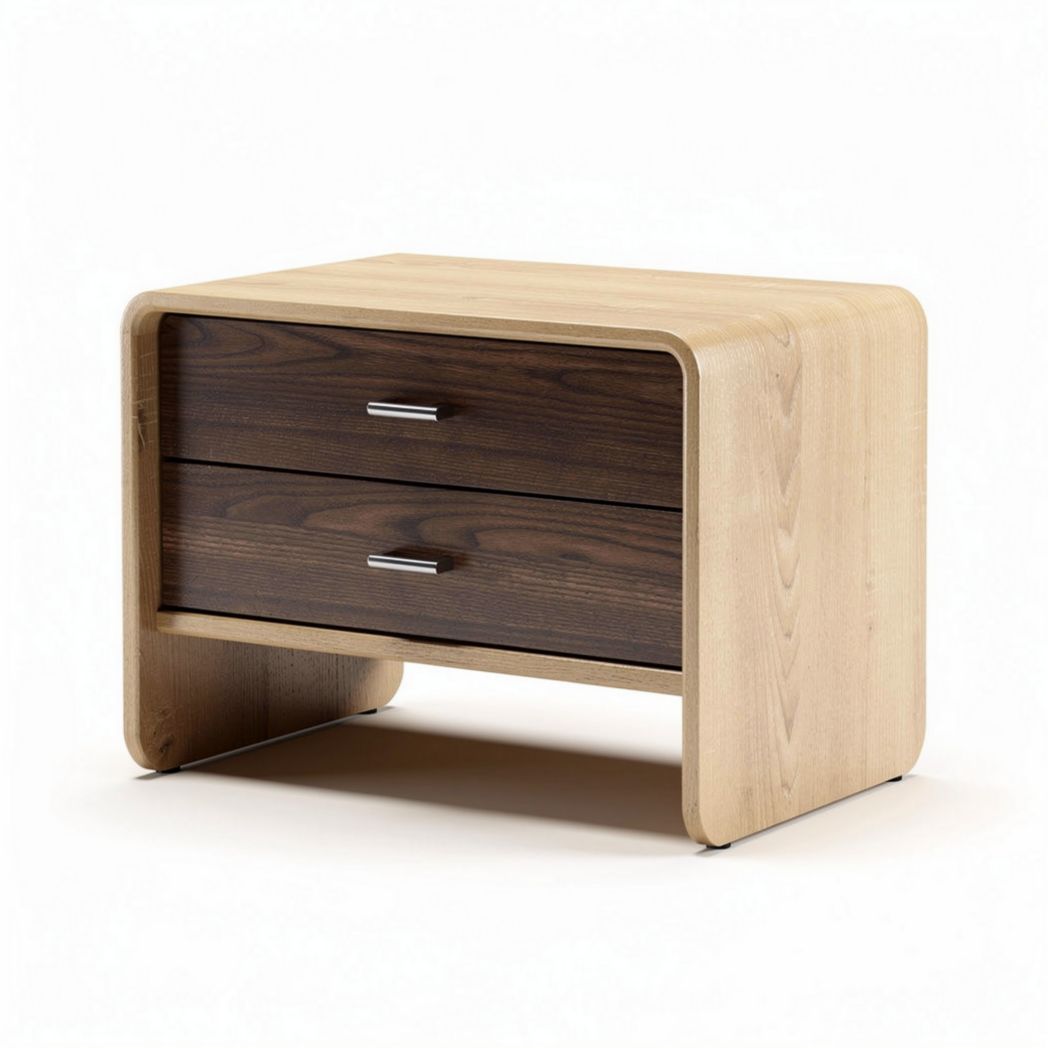 Table de nuit en bois avec deux tiroirs dimensions 50 x 40 x 30cm finition en chêne clair et chêne foncé