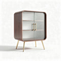 Meuble de rangement en bois avec portes vitrées et pieds en métal doré 80 x 40 x 90cm