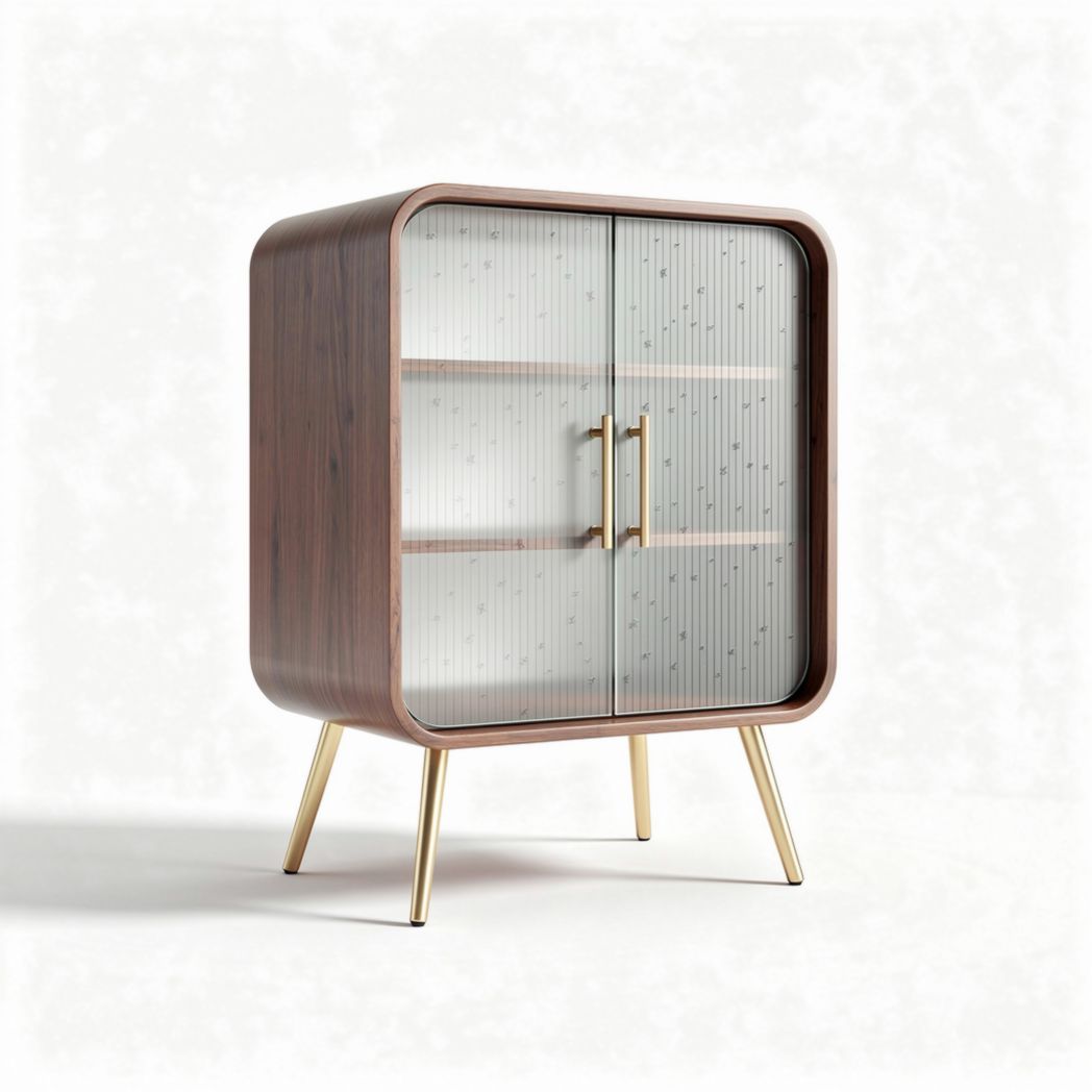 Meuble de rangement en bois avec portes vitrées et pieds en métal doré 80 x 40 x 90cm