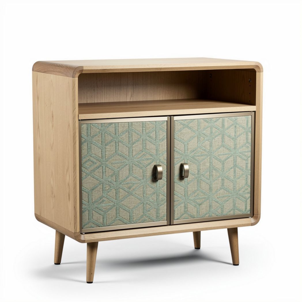 Meuble de rangement en bois avec portes décoratives en tissu 80 x 40 x 70cm