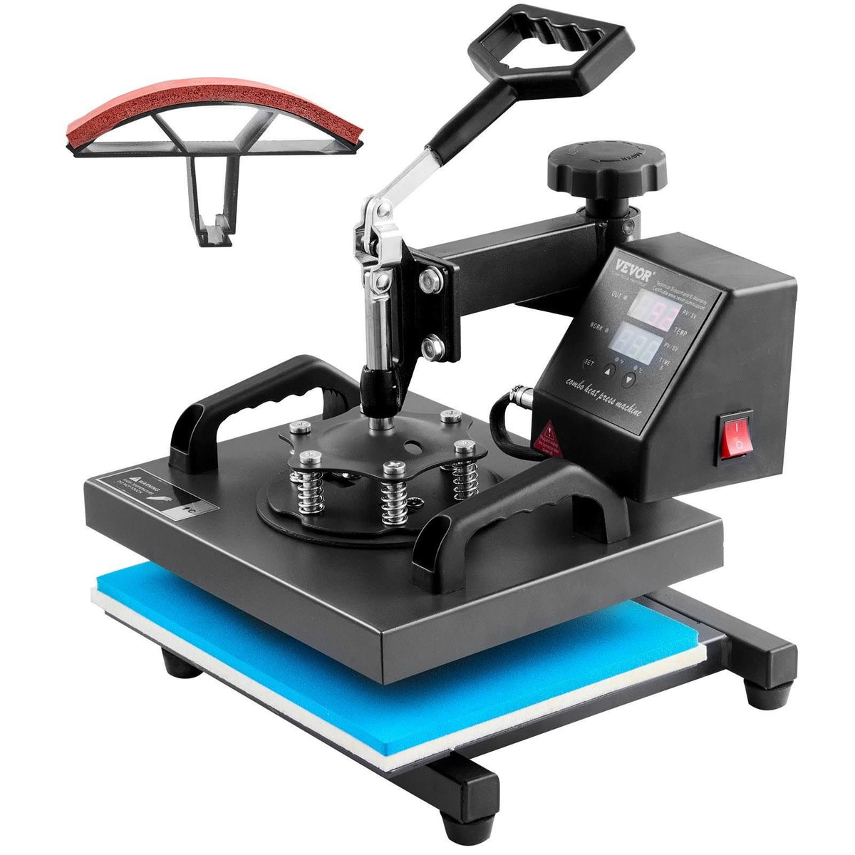 2 en 1 Presse de Chaleur 25x30 cm Machine de Sublimation de Transfert Pivotante à 360° Pour T-Shirts Sacs Casquettes Chapeaux Oreillers VEVOR(Noir/Bleu/Rouge)