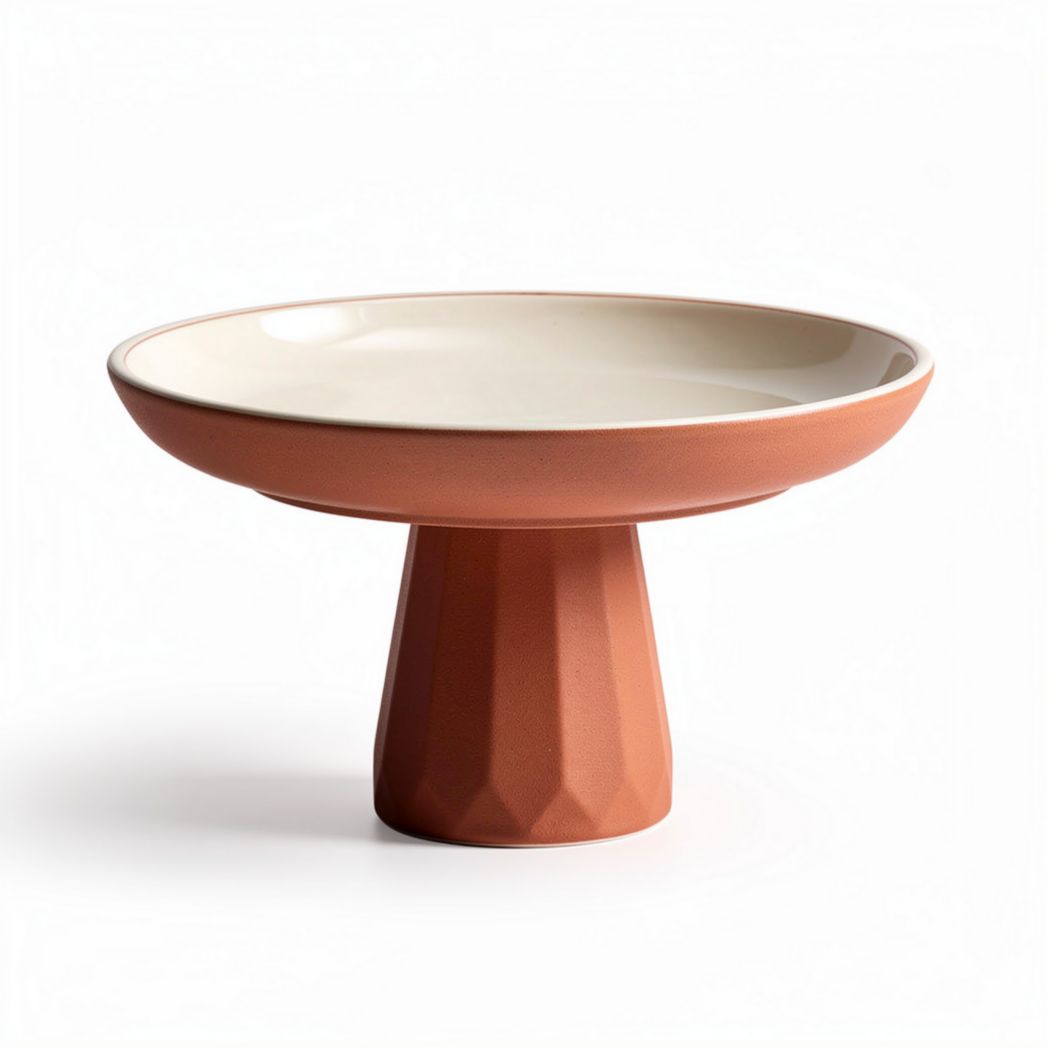 Plat à gâteaux en céramique bicolore de 25 x 25 x 10 cm couleur terracotta et blanc