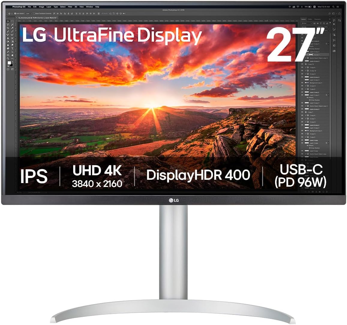 LG Ultrafine 27UP850K-W Ecran PC 4K 27 - Dalle IPS résolution UHD (3840 x 2160), 5ms GtG 60Hz, DisplayHDR 400, DCI-P3 95 pour cent (CIE1976), Mode Lecture, inclinable, réglable en Hauteur(Blanc)