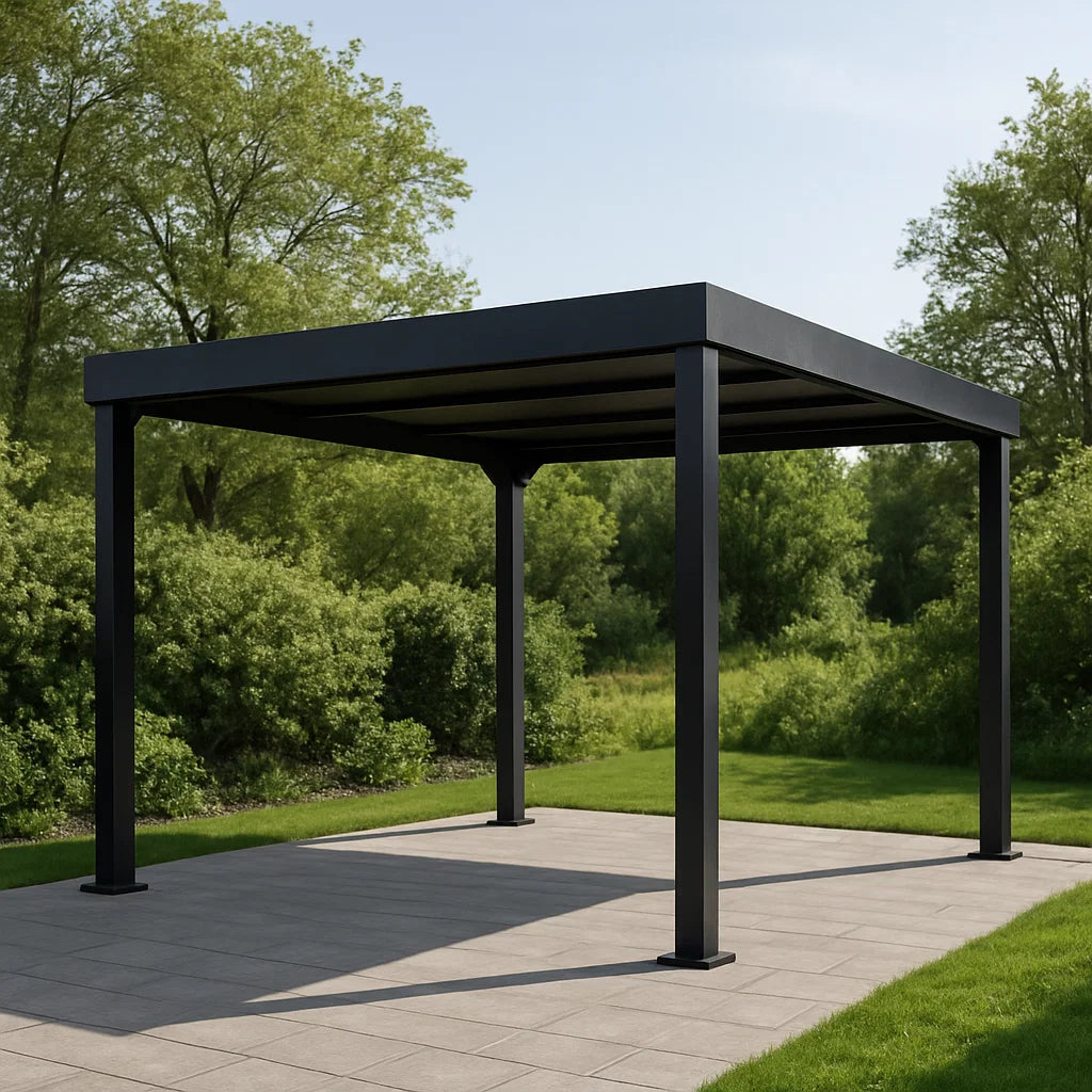 Abri de voiture en aluminium carré, dimensions : 560 x 290 x 265 cm, couleur noire(Noir)