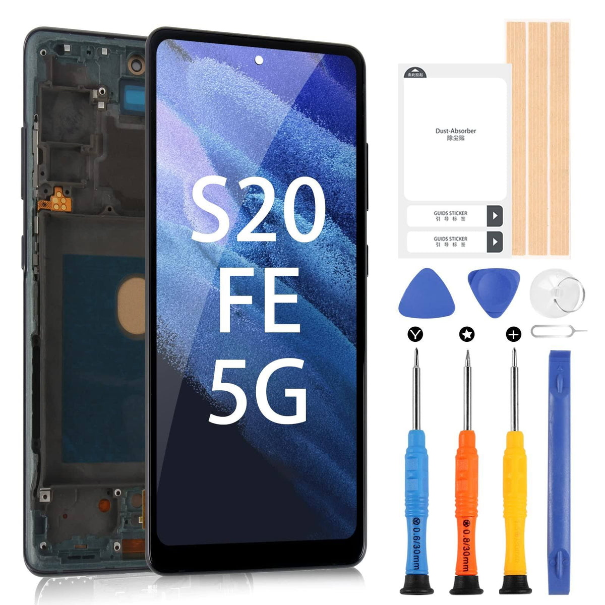 AMOLED Écran pour Samsung Galaxy S20 Fe/Galaxy S20 Fe 5G 6,5 LCD Affichage Remplacement du Verre numérisant avec Outils (Noir avec Cadre)(Noir)