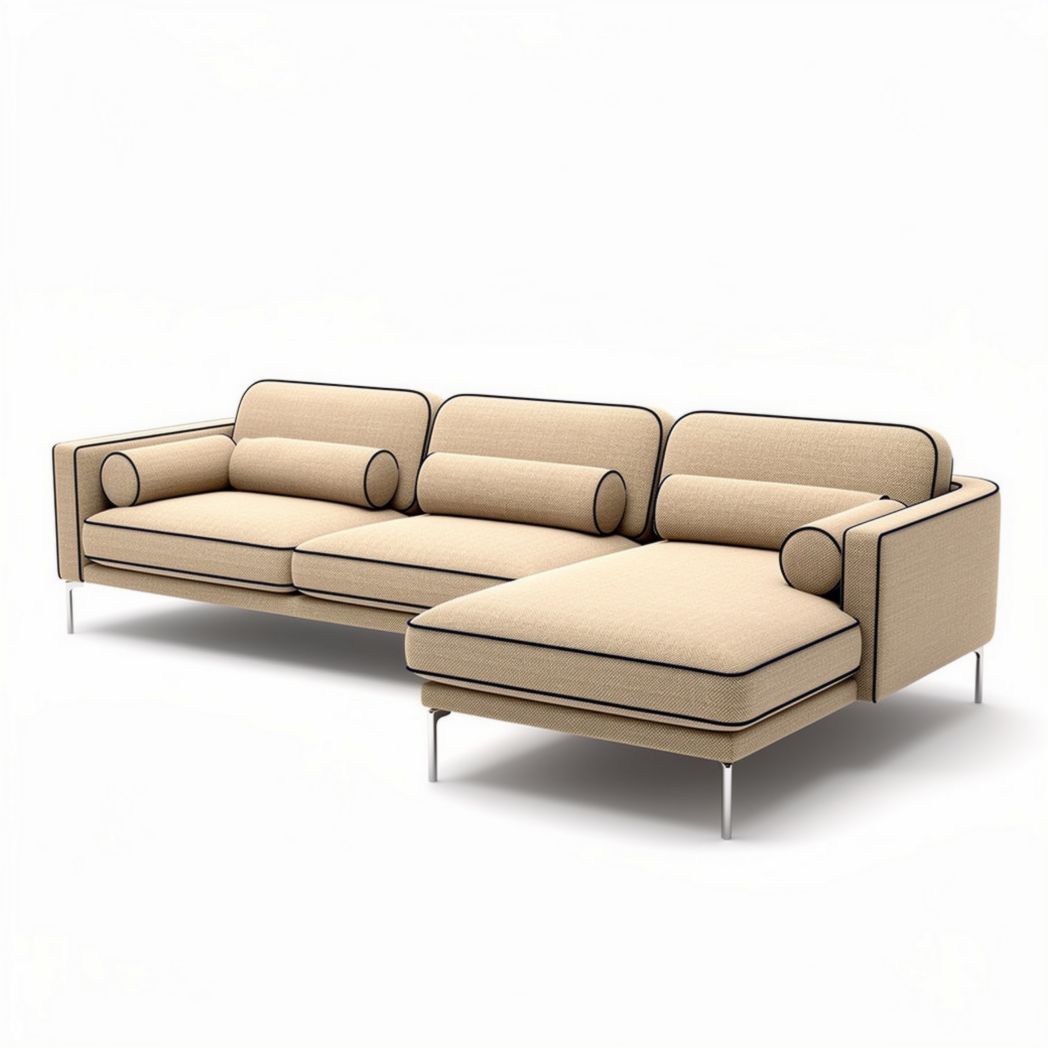 Canapé modulable en tissu beige avec accoudoirs ronds 200 x 90 x 85cm