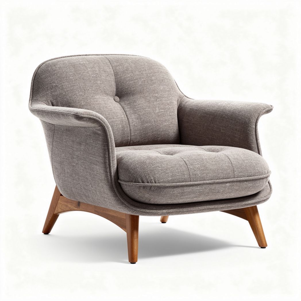 Fauteuil en tissu gris avec pieds en bois dimensions 80 x 80 x 80cm