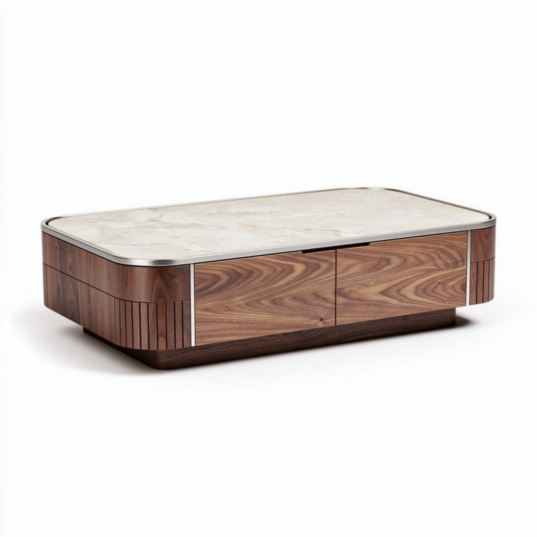 Table basse en bois et marbre 120 x 60 x 30cm pour salon moderne