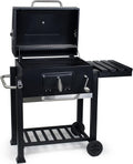 Wiltec Chariot Barbecue à Charbon 1130x475x 1000mm Clapet anti-feu Hauteur réglable Thermomètre Espaces rangement Ouvre-bouteille Grillade Jardin BBQ(Noir)