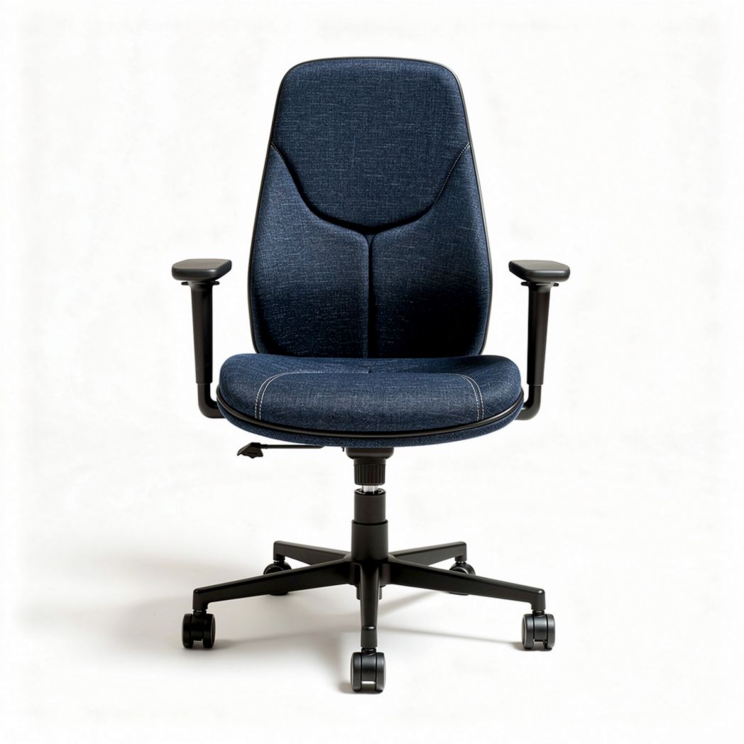 Chaise de bureau en tissu bleu anthracite avec accoudoirs et réglage en hauteur
