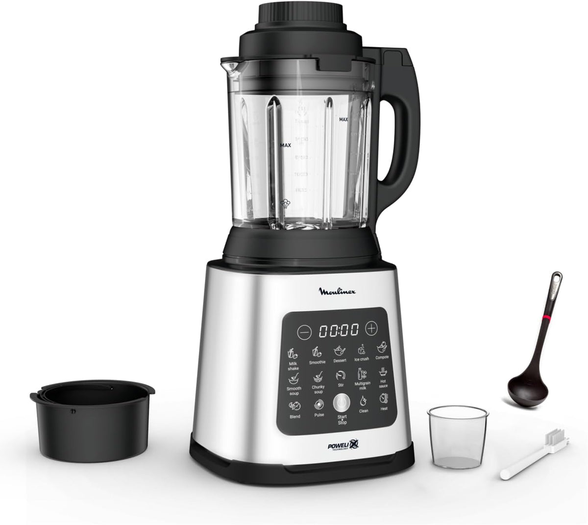Moulinex Perfectmix Cook blender chauffant à haute vitesse, 10 programmes automatiques, 1400 W, YY5607FG, Noir et Transparent, Métal(Noir/Transparent/Métal)