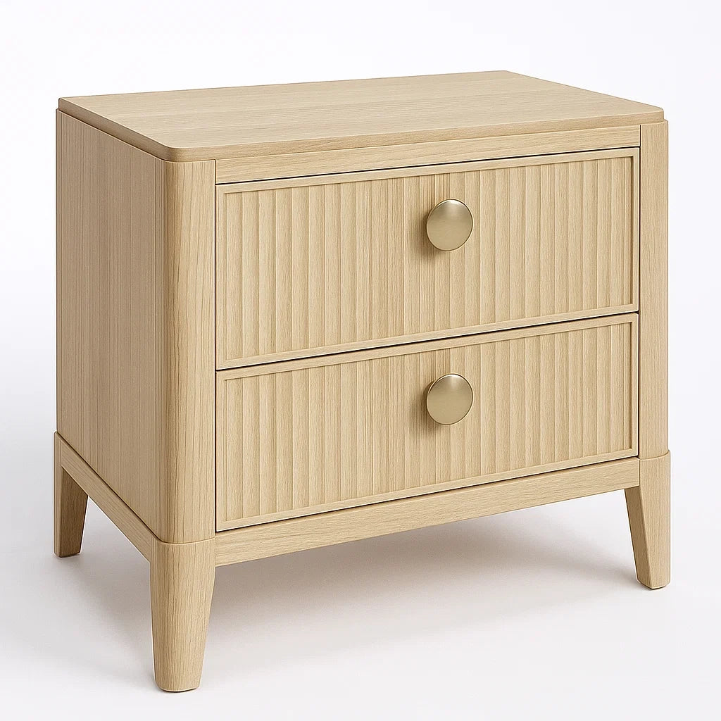 Table de chevet 2 tiroirs en bois clair avec poignées rondes(Bois Clair)