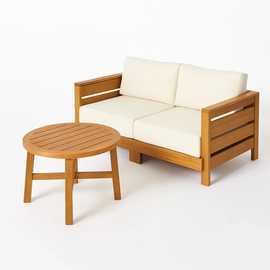 Ensemble de mobilier de jardin en bois d’acacia avec coussins crème(Bois Naturel/Crème)